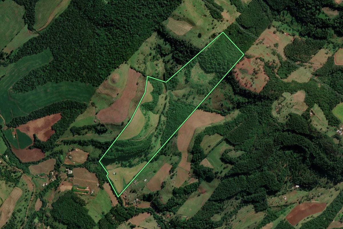 Imagem de satélite do imóvel rural em Coronel Freitas (SC), com o contorno declarado no CAR desenhado por cima.