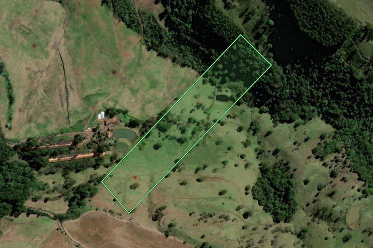Imagem de satélite do imóvel rural em Coronel Freitas (SC), com o contorno declarado no CAR desenhado por cima.