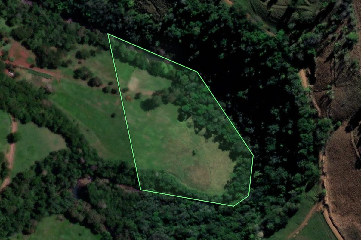 Imagem de satélite do imóvel rural em Coronel Freitas (SC), com o contorno declarado no CAR desenhado por cima.