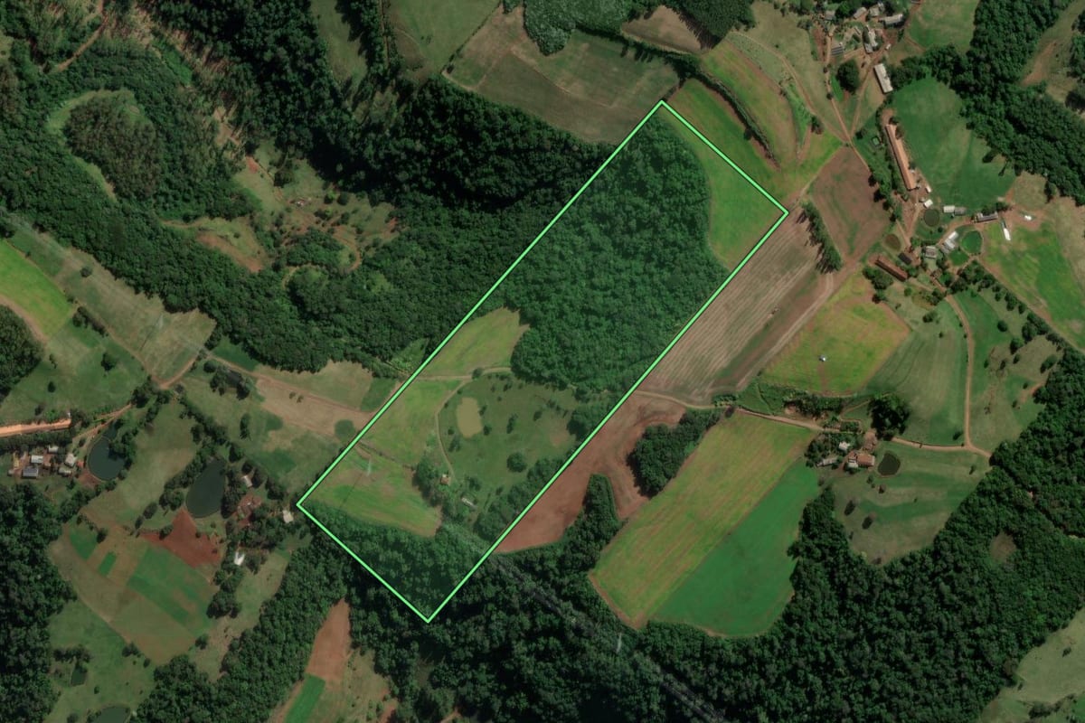 Imagem de satélite do imóvel rural em Coronel Freitas (SC), com o contorno declarado no CAR desenhado por cima.