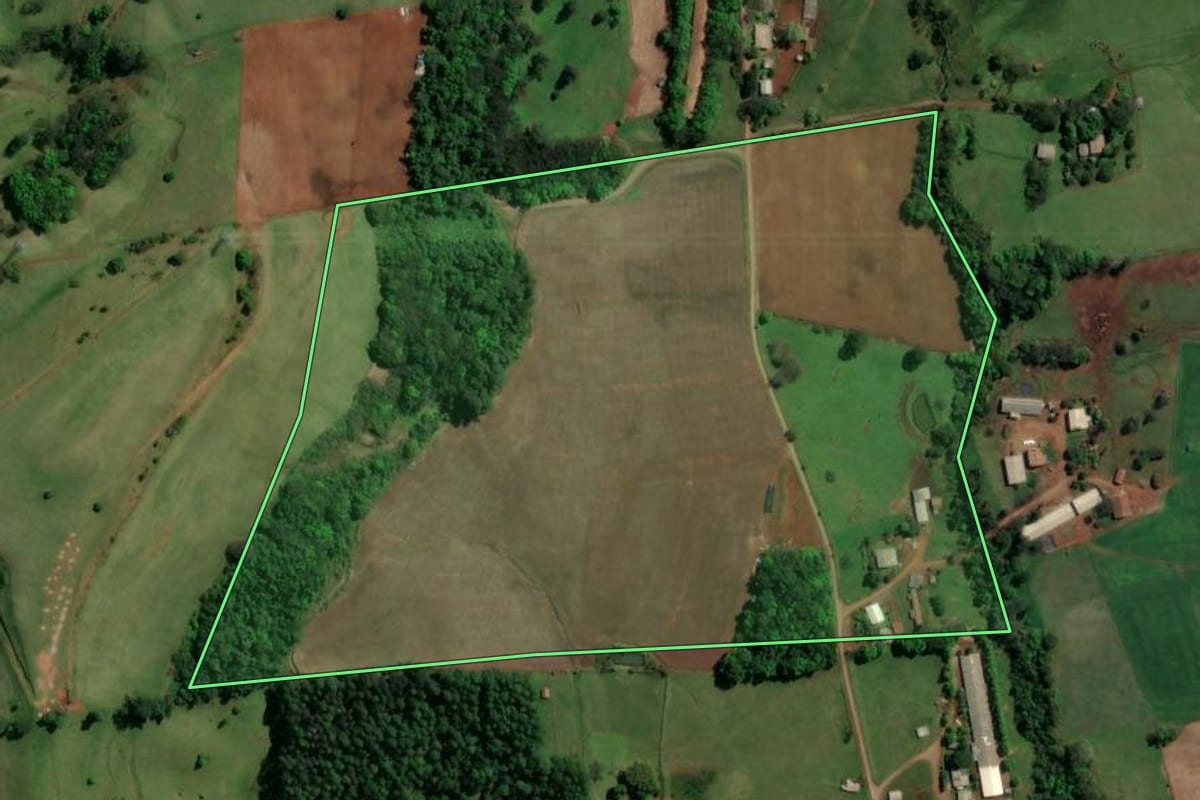 Imagem de satélite do imóvel rural em Coronel Freitas (SC), com o contorno declarado no CAR desenhado por cima.
