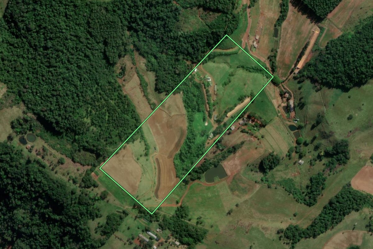 Imagem de satélite do imóvel rural em Coronel Freitas (SC), com o contorno declarado no CAR desenhado por cima.