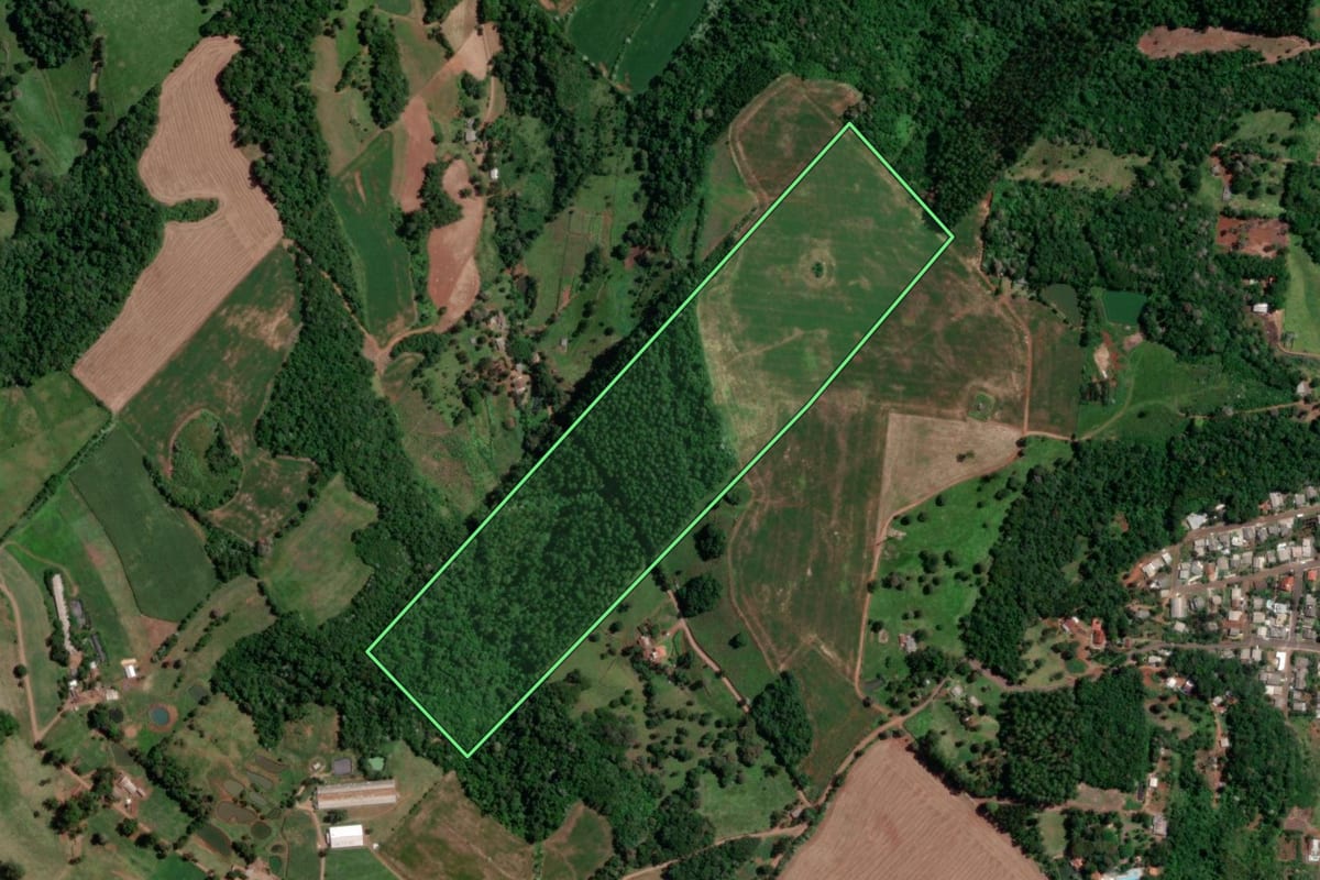 Imagem de satélite do imóvel rural em Coronel Freitas (SC), com o contorno declarado no CAR desenhado por cima.