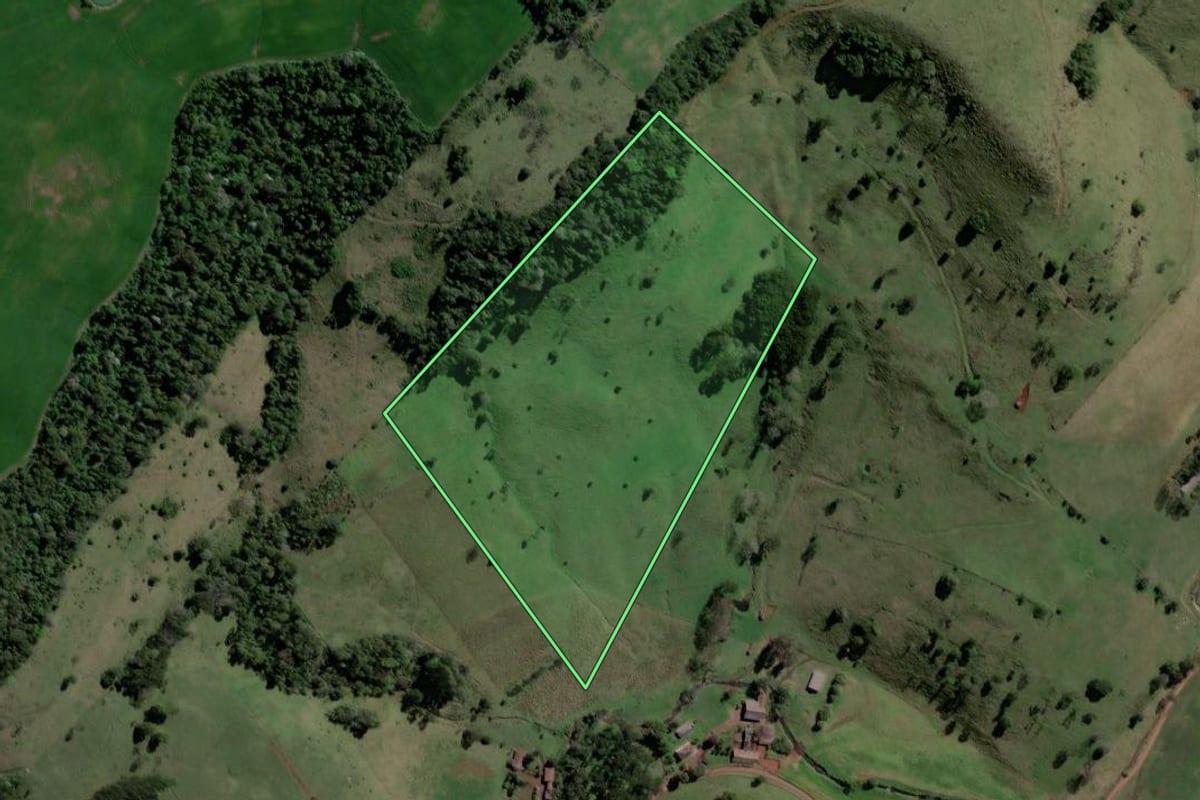Imagem de satélite do imóvel rural em Coronel Freitas (SC), com o contorno declarado no CAR desenhado por cima.