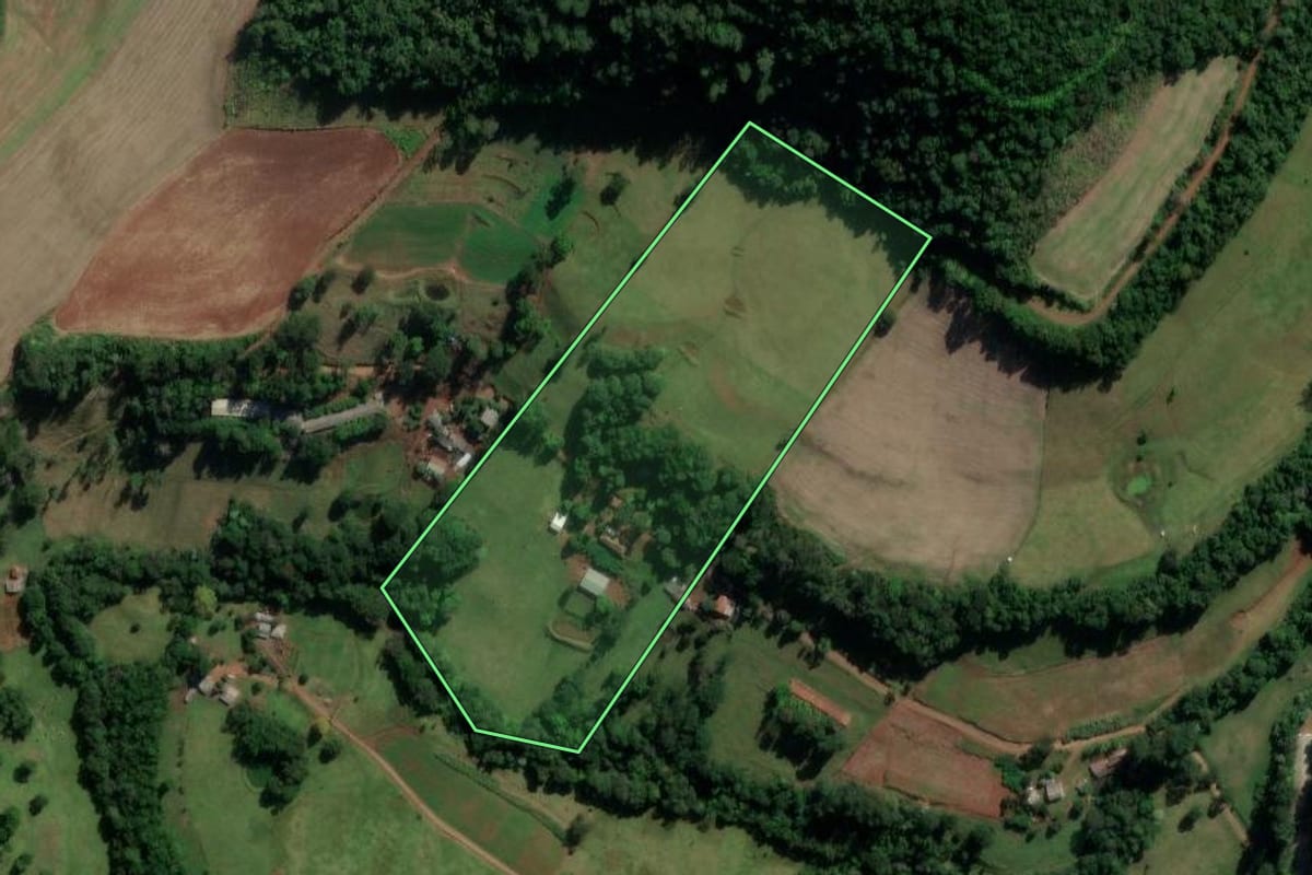 Imagem de satélite do imóvel rural em Coronel Freitas (SC), com o contorno declarado no CAR desenhado por cima.