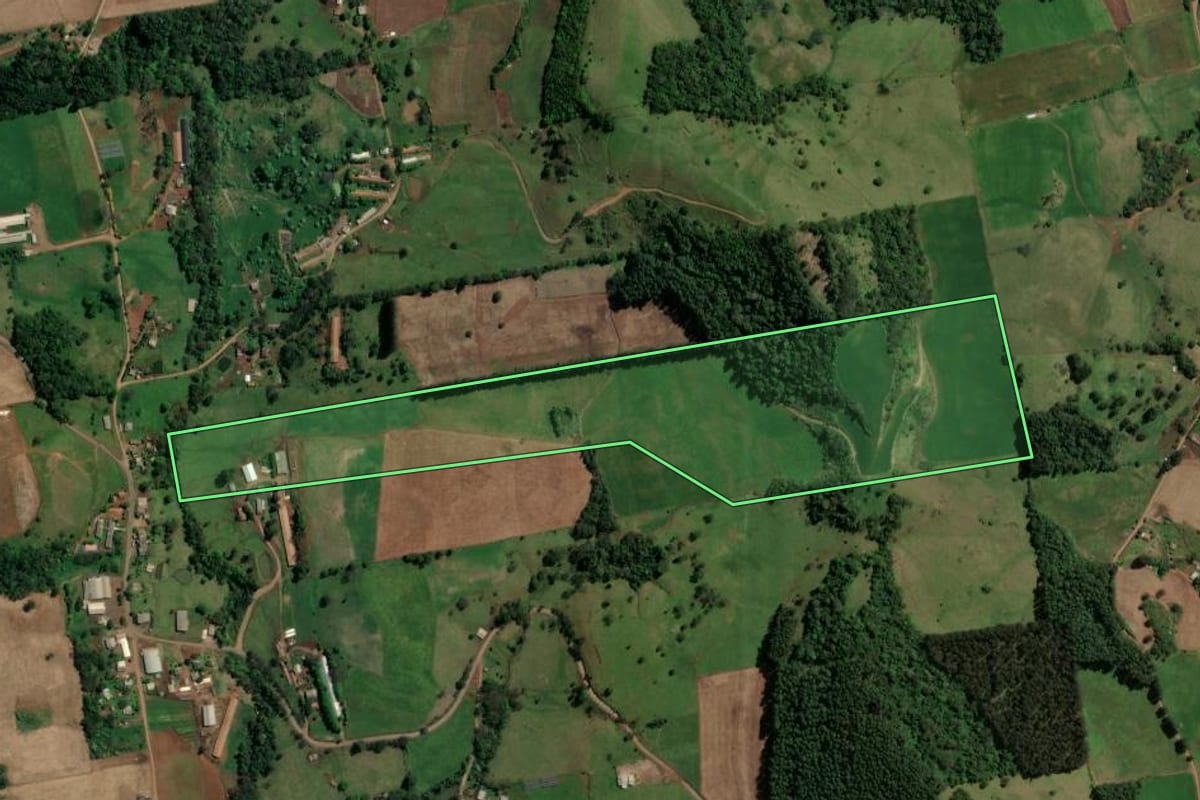 Imagem de satélite do imóvel rural em Coronel Freitas (SC), com o contorno declarado no CAR desenhado por cima.