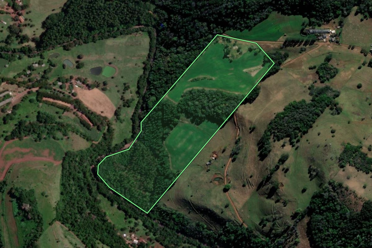 Imagem de satélite do imóvel rural em Coronel Freitas (SC), com o contorno declarado no CAR desenhado por cima.