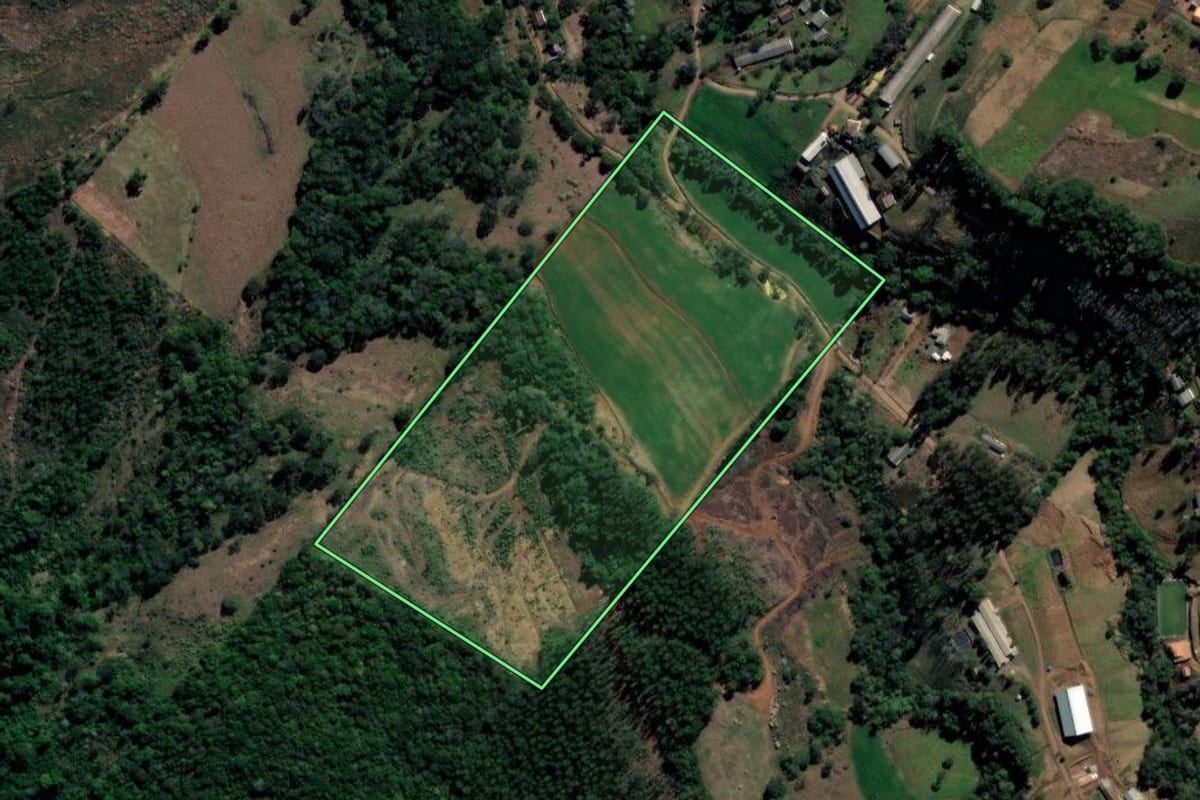 Imagem de satélite do imóvel rural em Coronel Freitas (SC), com o contorno declarado no CAR desenhado por cima.