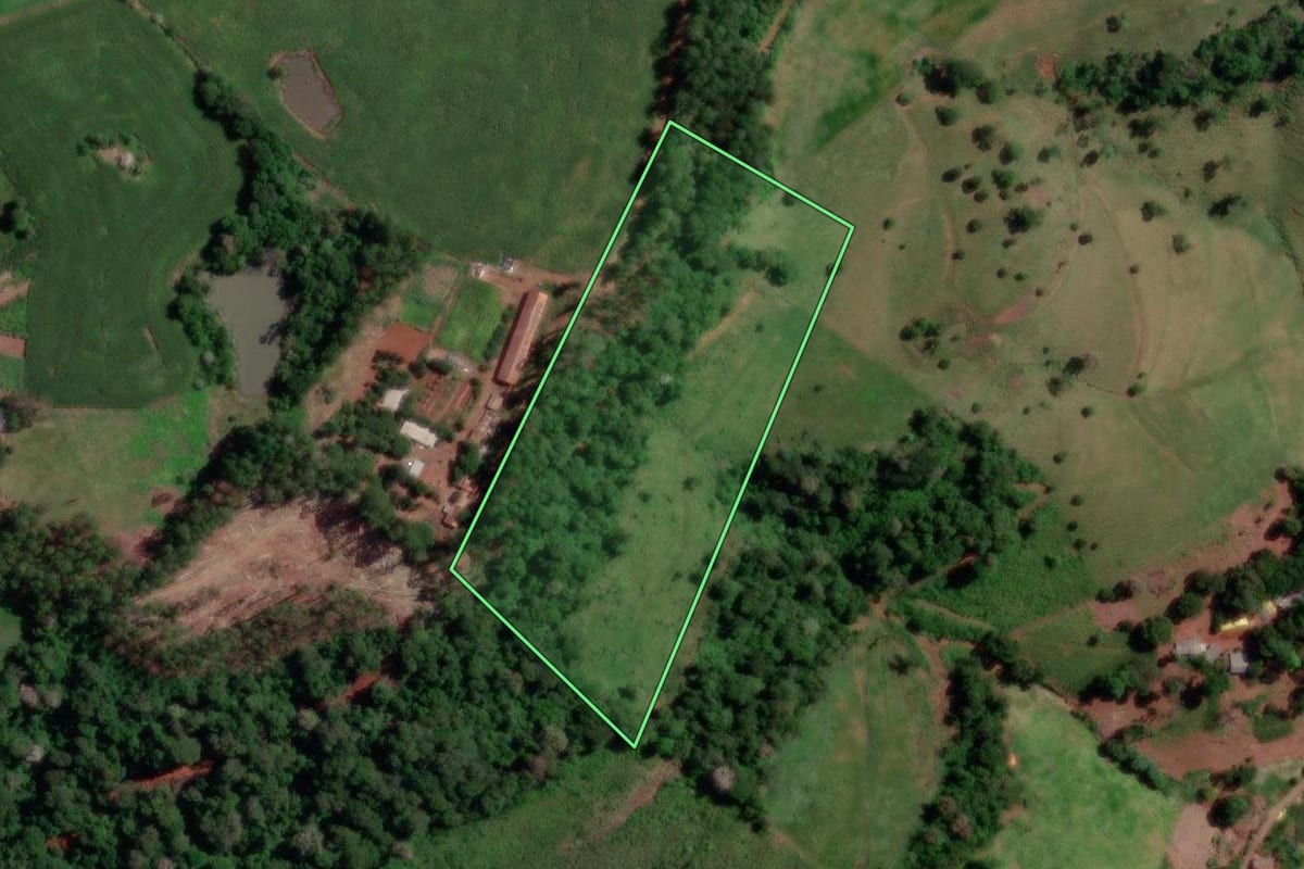 Imagem de satélite do imóvel rural em Coronel Freitas (SC), com o contorno declarado no CAR desenhado por cima.