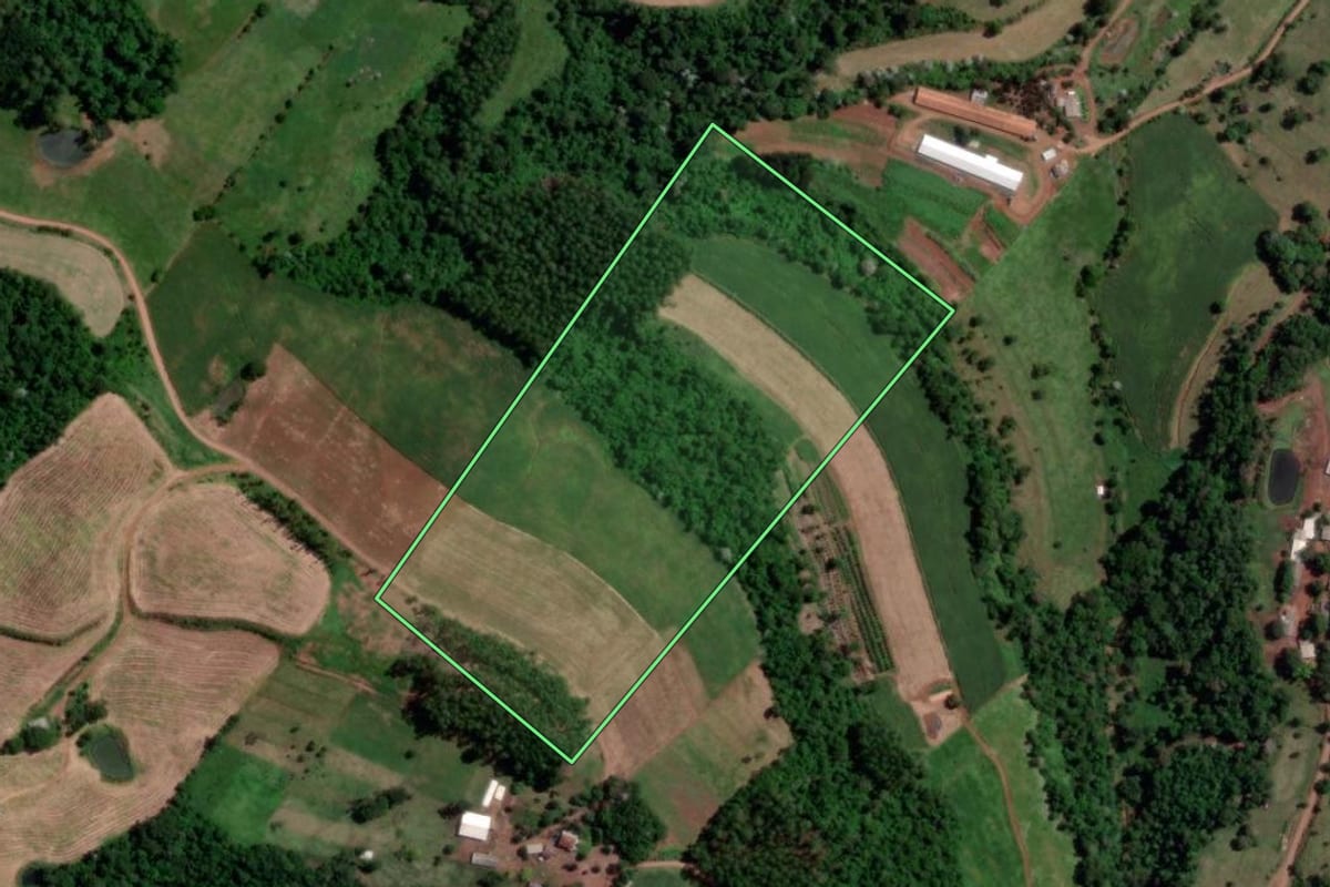 Imagem de satélite do imóvel rural em Coronel Freitas (SC), com o contorno declarado no CAR desenhado por cima.