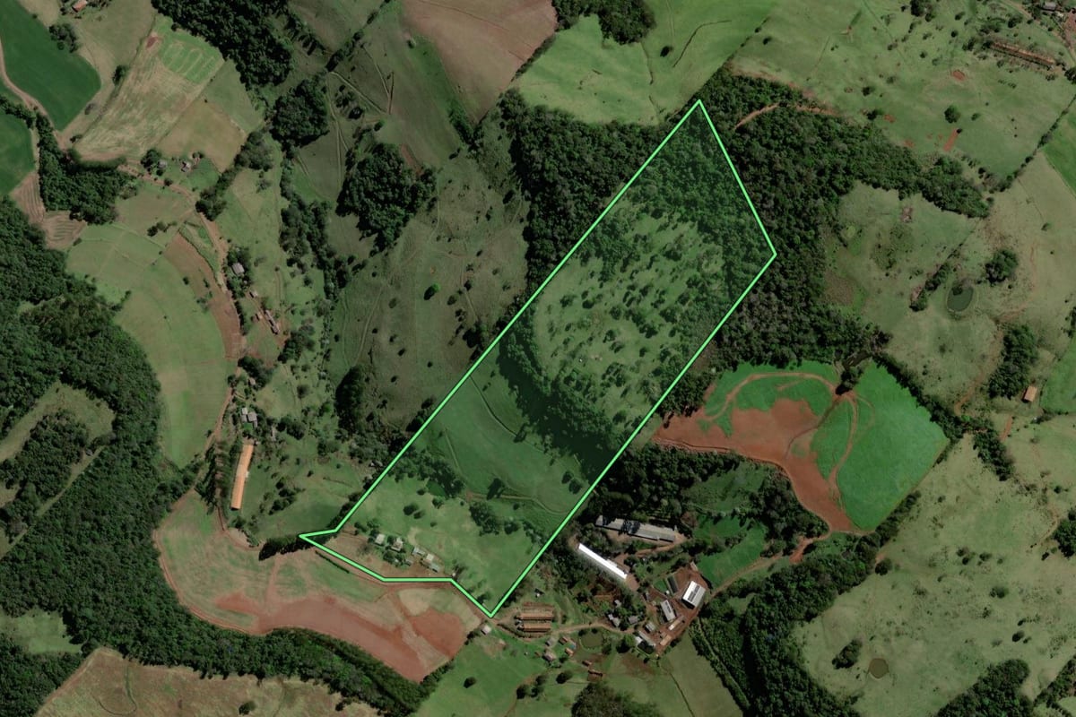 Imagem de satélite do imóvel rural em Coronel Freitas (SC), com o contorno declarado no CAR desenhado por cima.