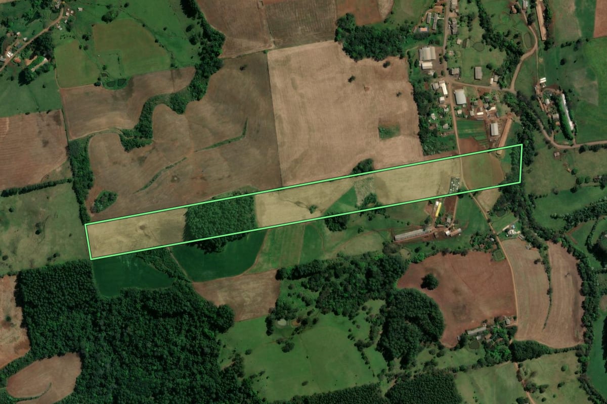 Imagem de satélite do imóvel rural em Coronel Freitas (SC), com o contorno declarado no CAR desenhado por cima.