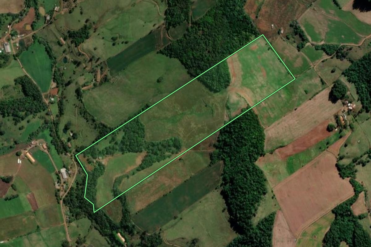 Imagem de satélite do imóvel rural em Coronel Freitas (SC), com o contorno declarado no CAR desenhado por cima.