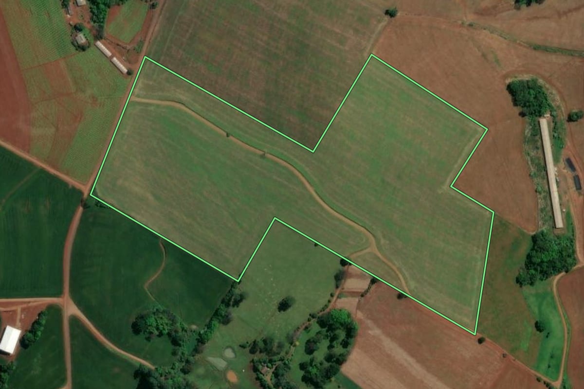 Imagem de satélite do imóvel rural em Coronel Freitas (SC), com o contorno declarado no CAR desenhado por cima.