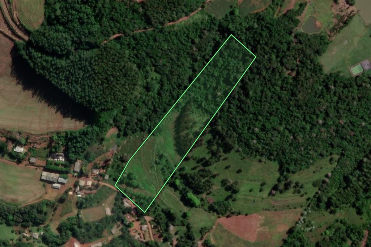 Imagem de satélite do imóvel rural em Coronel Freitas (SC), com o contorno declarado no CAR desenhado por cima.