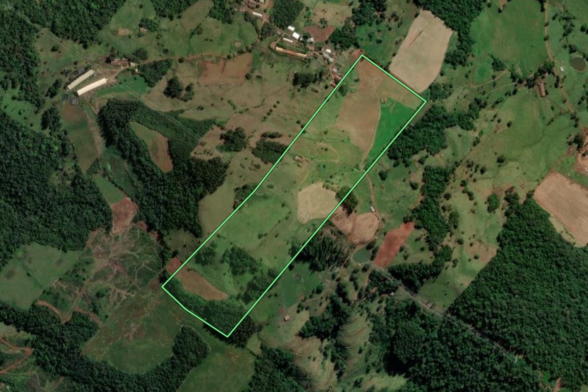 Imagem de satélite do imóvel rural em Coronel Freitas (SC), com o contorno declarado no CAR desenhado por cima.