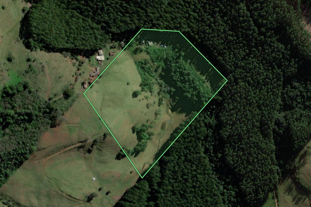 Imagem de satélite do imóvel rural em Coronel Freitas (SC), com o contorno declarado no CAR desenhado por cima.