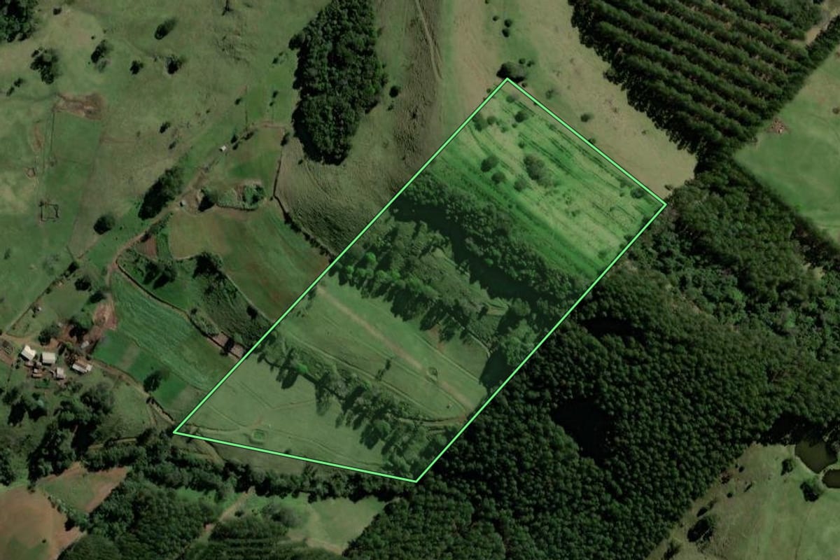 Imagem de satélite do imóvel rural em Coronel Freitas (SC), com o contorno declarado no CAR desenhado por cima.