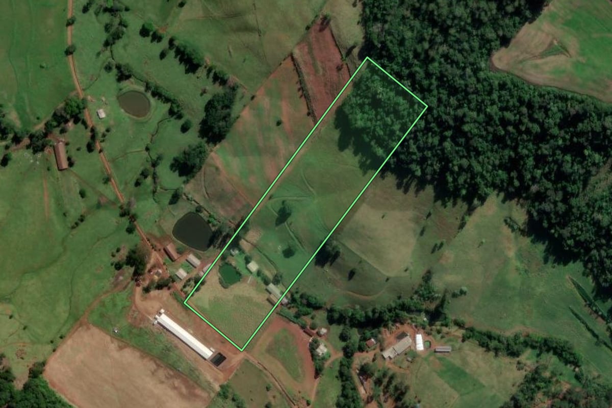 Imagem de satélite do imóvel rural em Coronel Freitas (SC), com o contorno declarado no CAR desenhado por cima.