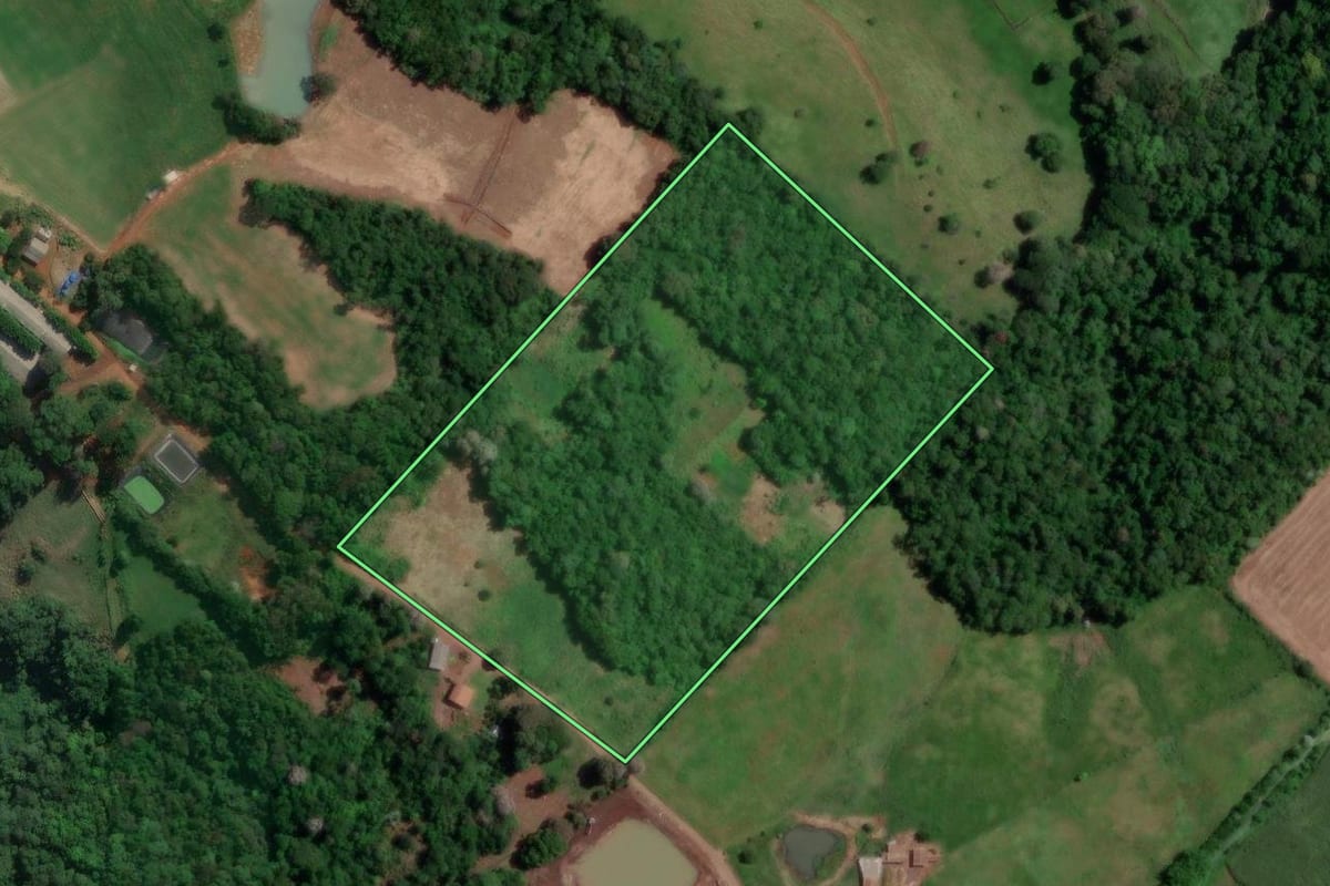 Imagem de satélite do imóvel rural em Coronel Freitas (SC), com o contorno declarado no CAR desenhado por cima.