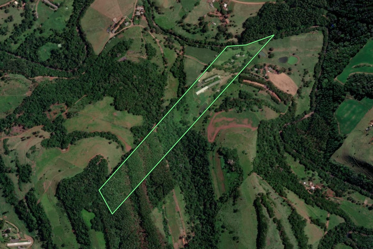 Imagem de satélite do imóvel rural em Coronel Freitas (SC), com o contorno declarado no CAR desenhado por cima.