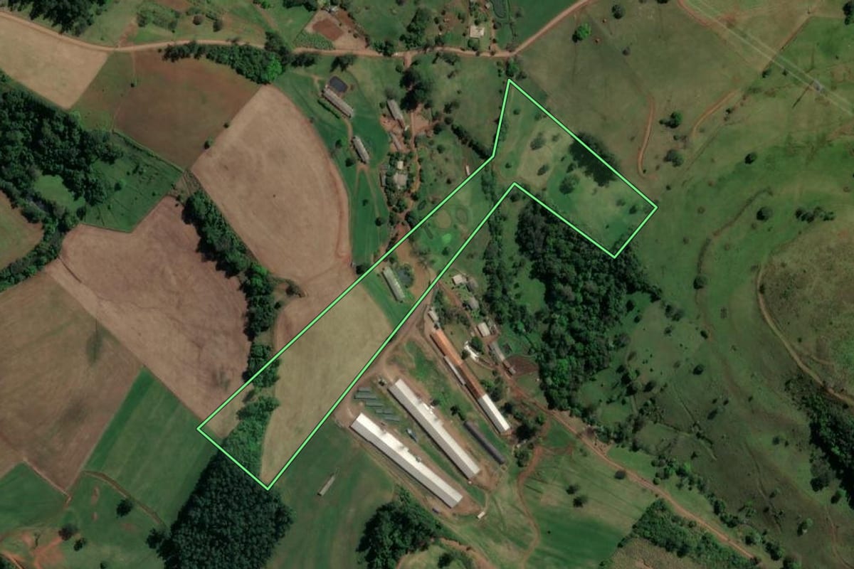 Imagem de satélite do imóvel rural em Coronel Freitas (SC), com o contorno declarado no CAR desenhado por cima.