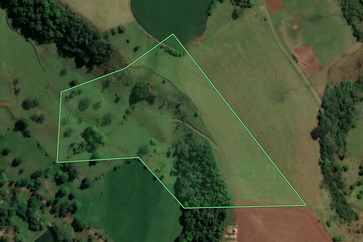 Imagem de satélite do imóvel rural em Coronel Freitas (SC), com o contorno declarado no CAR desenhado por cima.