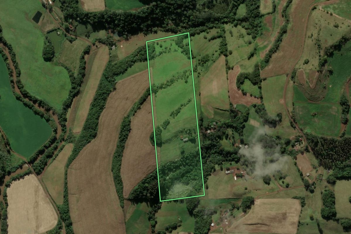 Imagem de satélite do imóvel rural em Coronel Martins (SC), com o contorno declarado no CAR desenhado por cima.