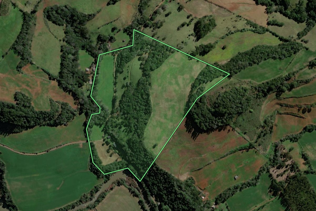 Imagem de satélite do imóvel rural em Coronel Martins (SC), com o contorno declarado no CAR desenhado por cima.