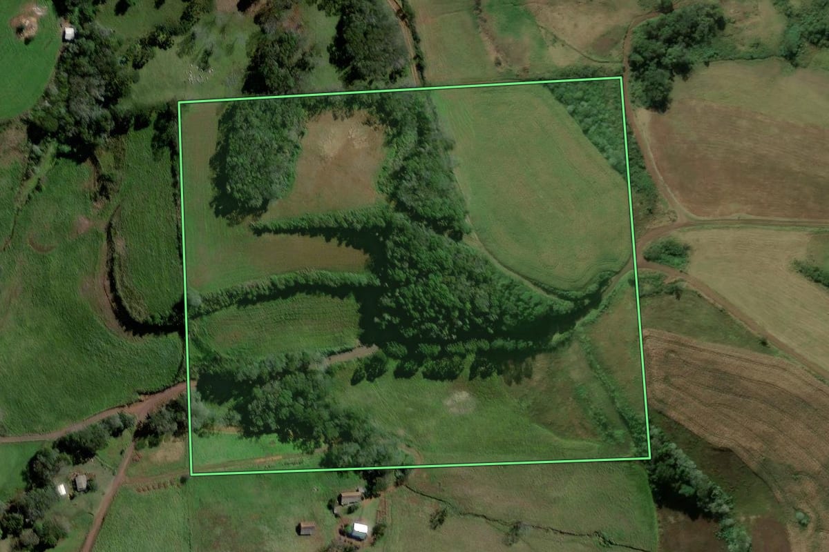 Imagem de satélite do imóvel rural em Coronel Martins (SC), com o contorno declarado no CAR desenhado por cima.