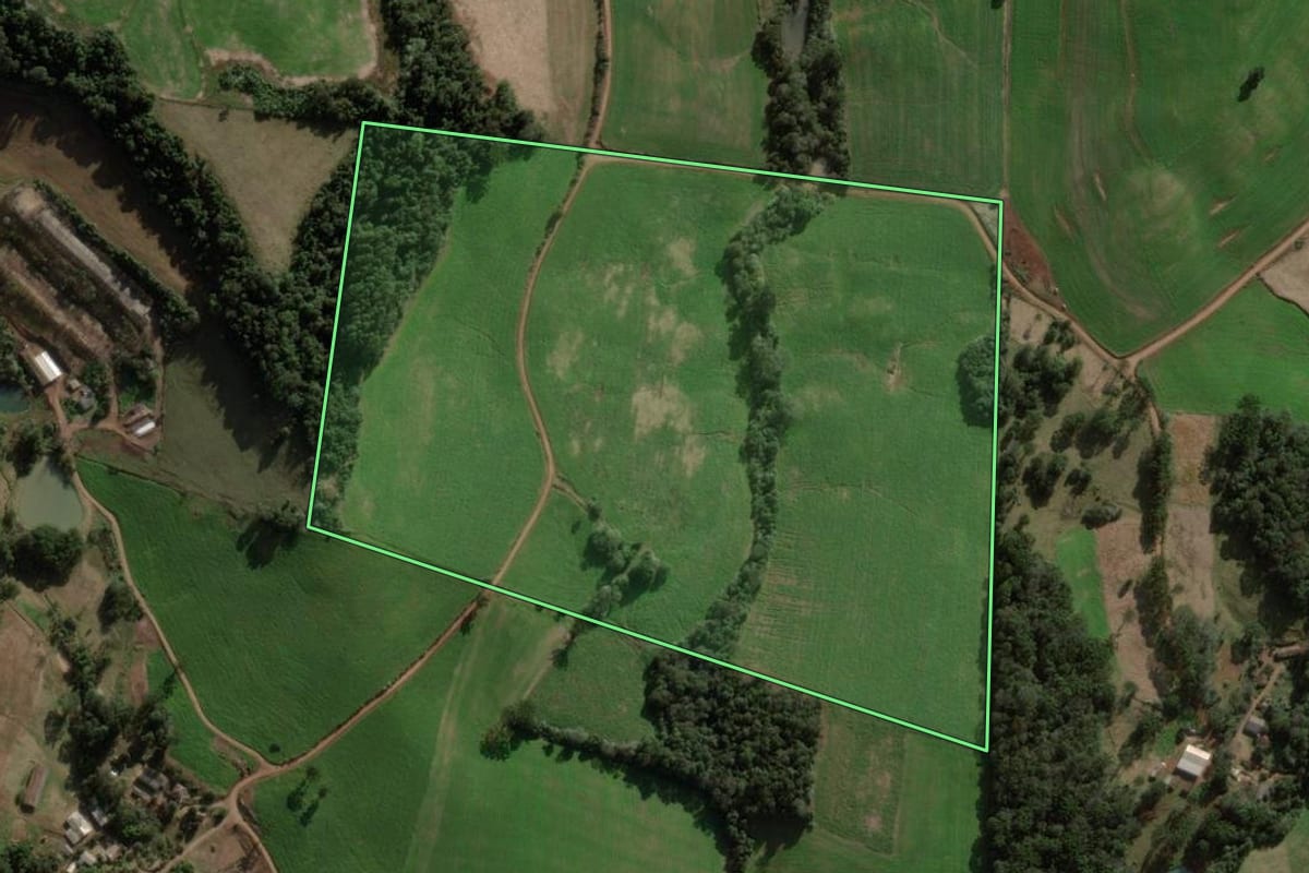 Imagem de satélite do imóvel rural em Coronel Martins (SC), com o contorno declarado no CAR desenhado por cima.