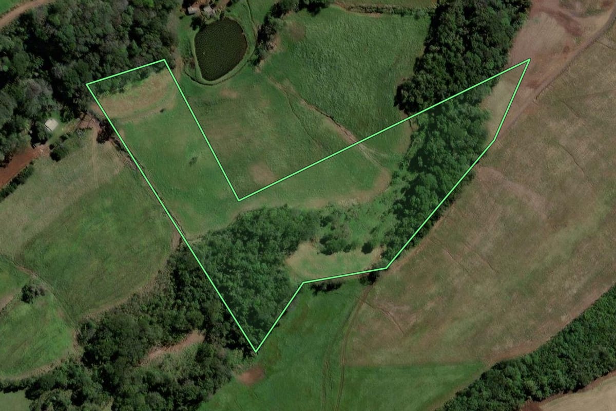 Imagem de satélite do imóvel rural em Coronel Martins (SC), com o contorno declarado no CAR desenhado por cima.