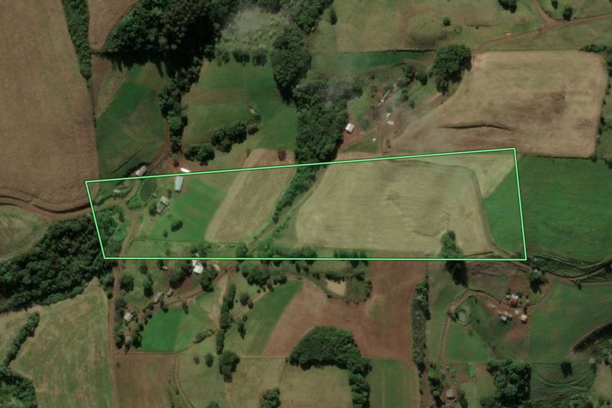 Imagem de satélite do imóvel rural em Coronel Martins (SC), com o contorno declarado no CAR desenhado por cima.