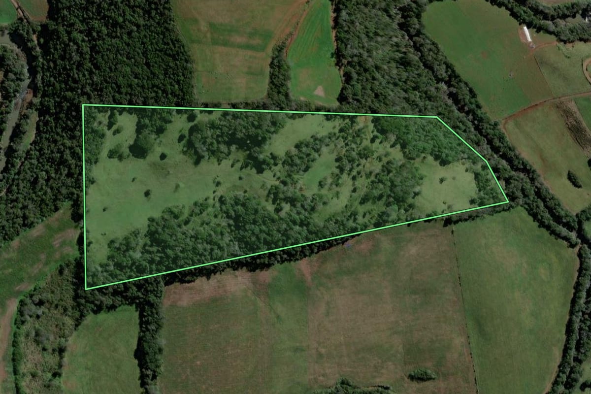 Imagem de satélite do imóvel rural em Coronel Martins (SC), com o contorno declarado no CAR desenhado por cima.