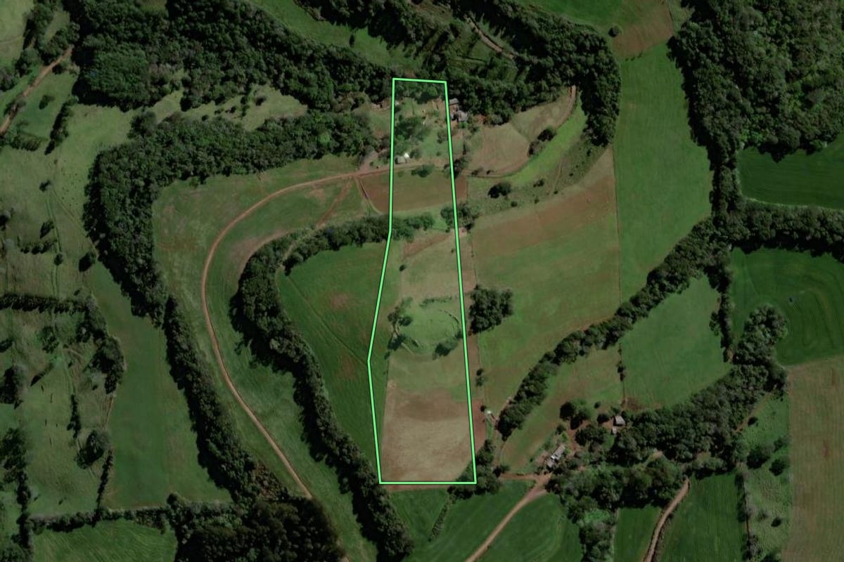 Imagem de satélite do imóvel rural em Coronel Martins (SC), com o contorno declarado no CAR desenhado por cima.