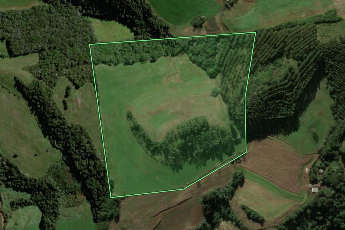 Imagem de satélite do imóvel rural em Coronel Martins (SC), com o contorno declarado no CAR desenhado por cima.