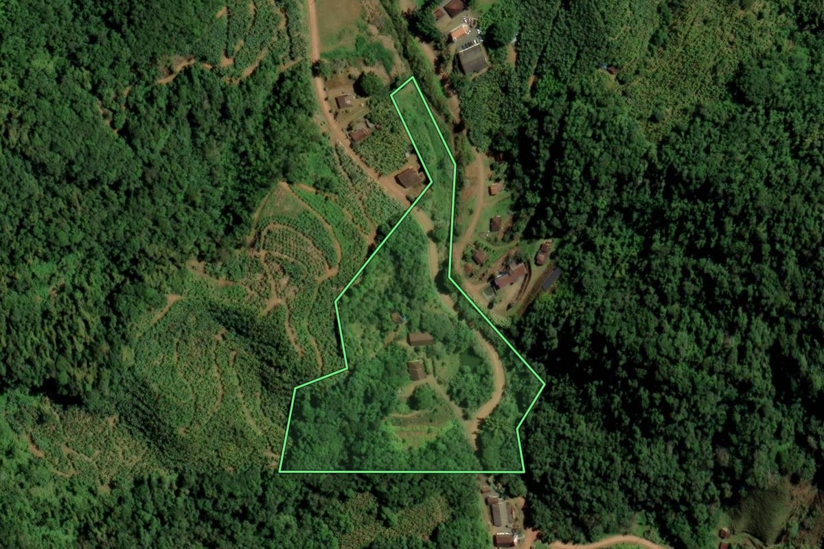 Imagem de satélite do imóvel rural em Corupá (SC), com o contorno declarado no CAR desenhado por cima.