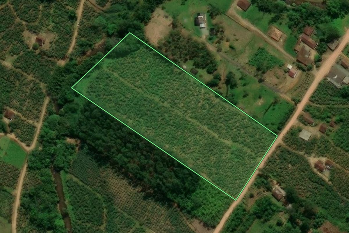 Imagem de satélite do imóvel rural em Corupá (SC), com o contorno declarado no CAR desenhado por cima.