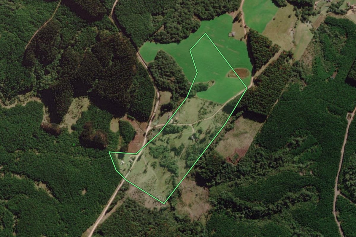 Imagem de satélite do imóvel rural em Correia Pinto (SC), com o contorno declarado no CAR desenhado por cima.