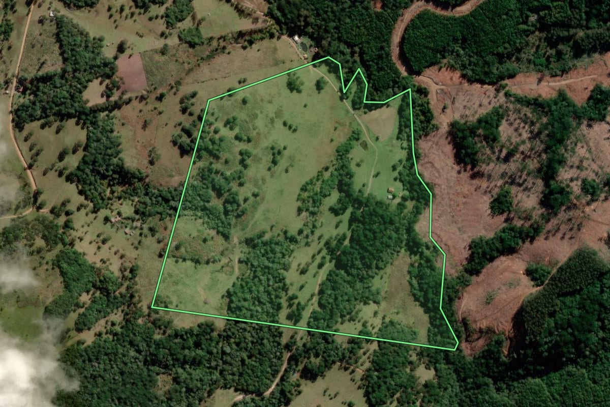 Imagem de satélite do imóvel rural em Correia Pinto (SC), com o contorno declarado no CAR desenhado por cima.
