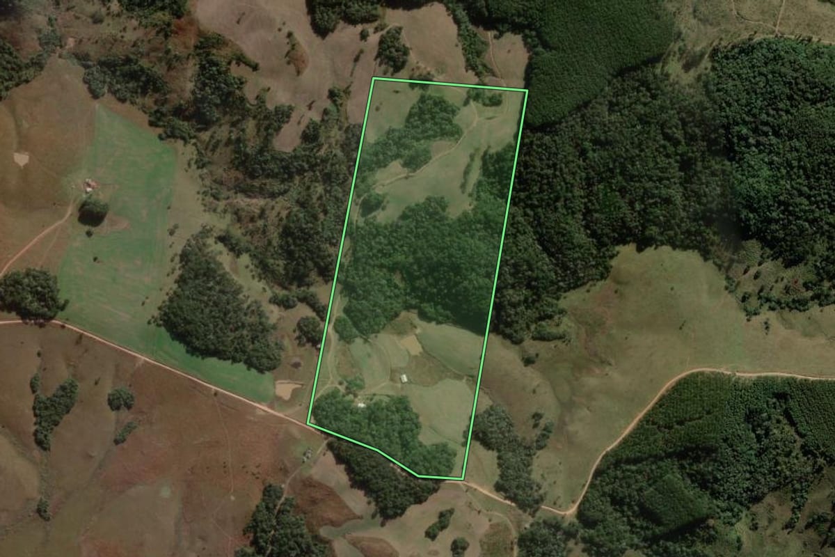 Imagem de satélite do imóvel rural em Correia Pinto (SC), com o contorno declarado no CAR desenhado por cima.