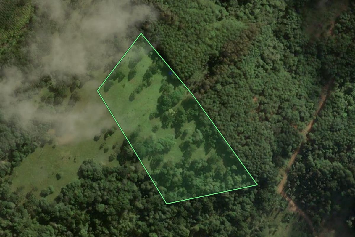 Imagem de satélite do imóvel rural em Correia Pinto (SC), com o contorno declarado no CAR desenhado por cima.
