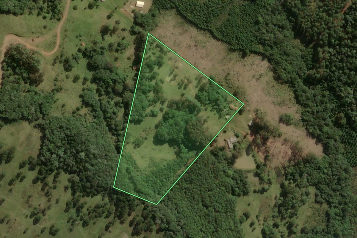 Imagem de satélite do imóvel rural em Correia Pinto (SC), com o contorno declarado no CAR desenhado por cima.