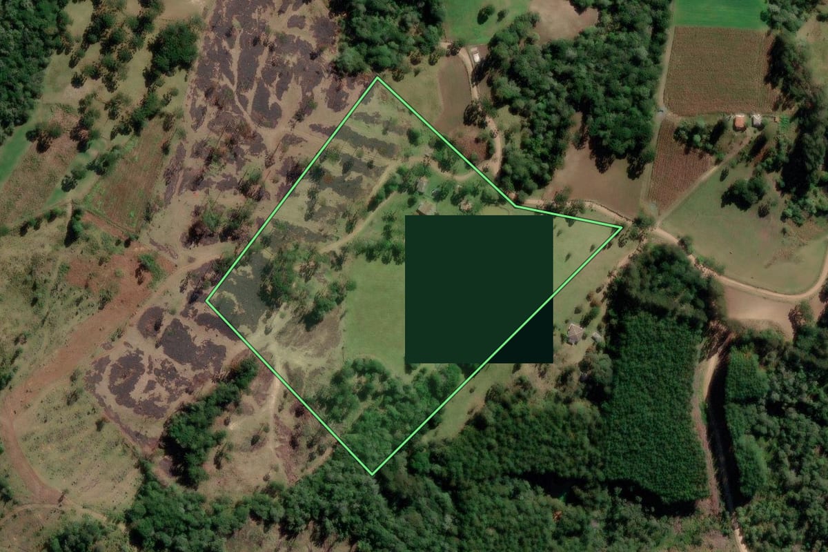 Imagem de satélite do imóvel rural em Correia Pinto (SC), com o contorno declarado no CAR desenhado por cima.