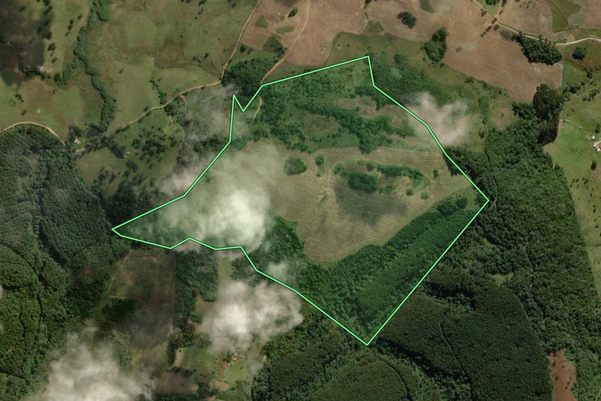 Imagem de satélite do imóvel rural em Correia Pinto (SC), com o contorno declarado no CAR desenhado por cima.