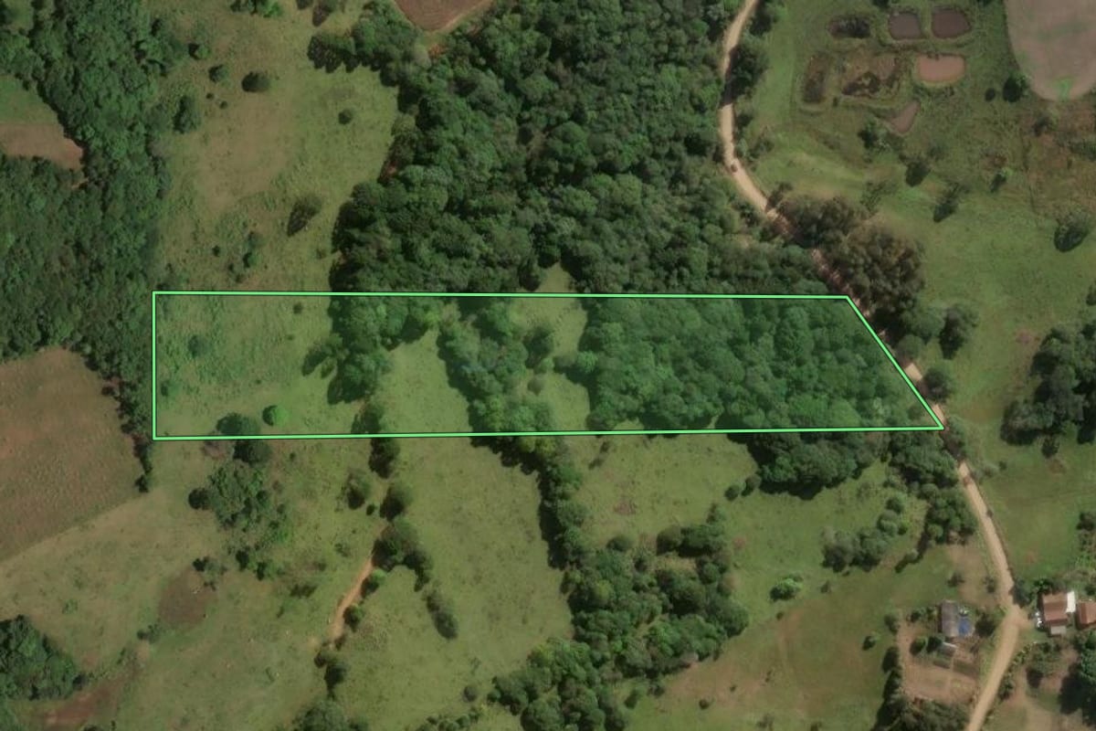 Imagem de satélite do imóvel rural em Correia Pinto (SC), com o contorno declarado no CAR desenhado por cima.