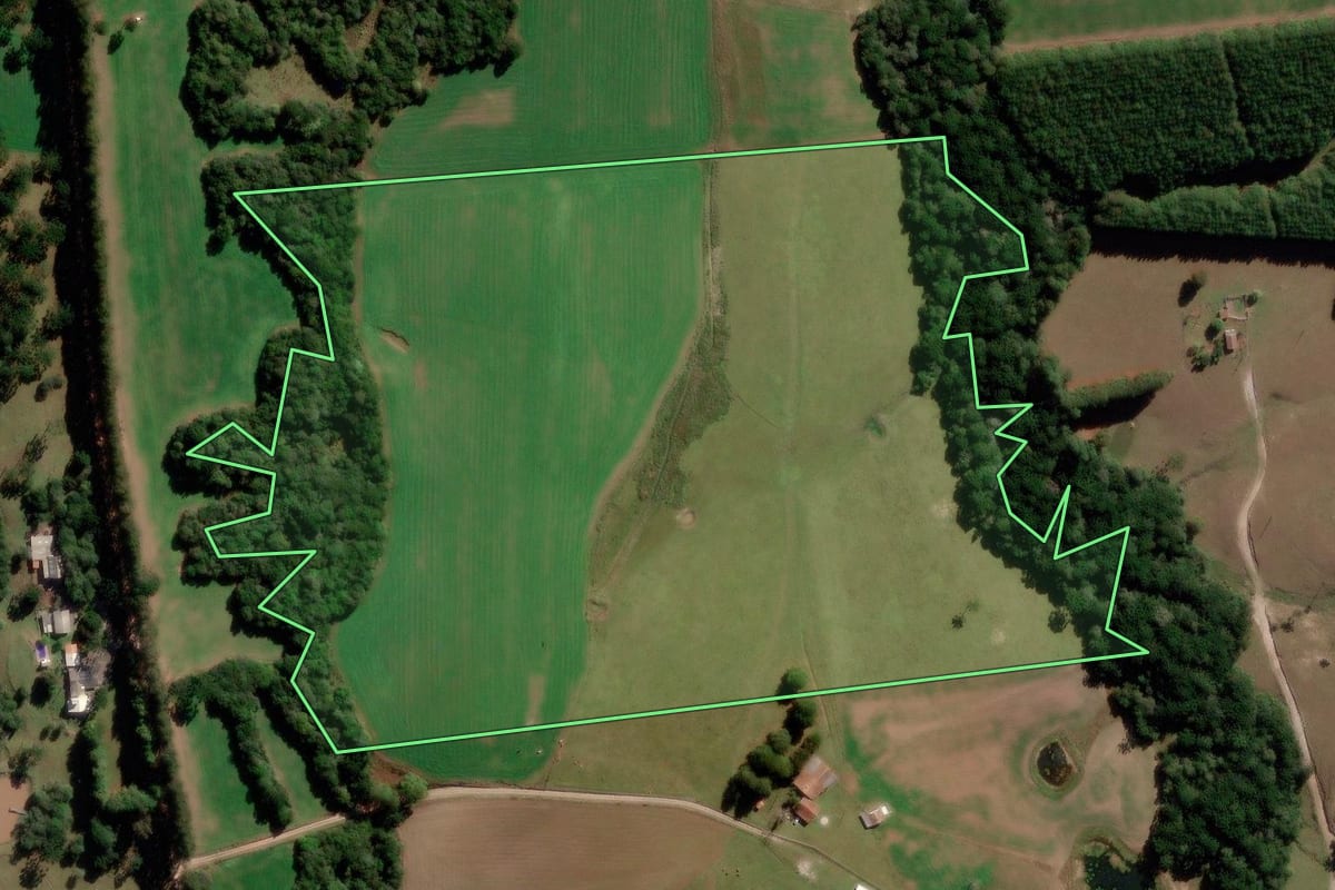 Imagem de satélite do imóvel rural em Correia Pinto (SC), com o contorno declarado no CAR desenhado por cima.