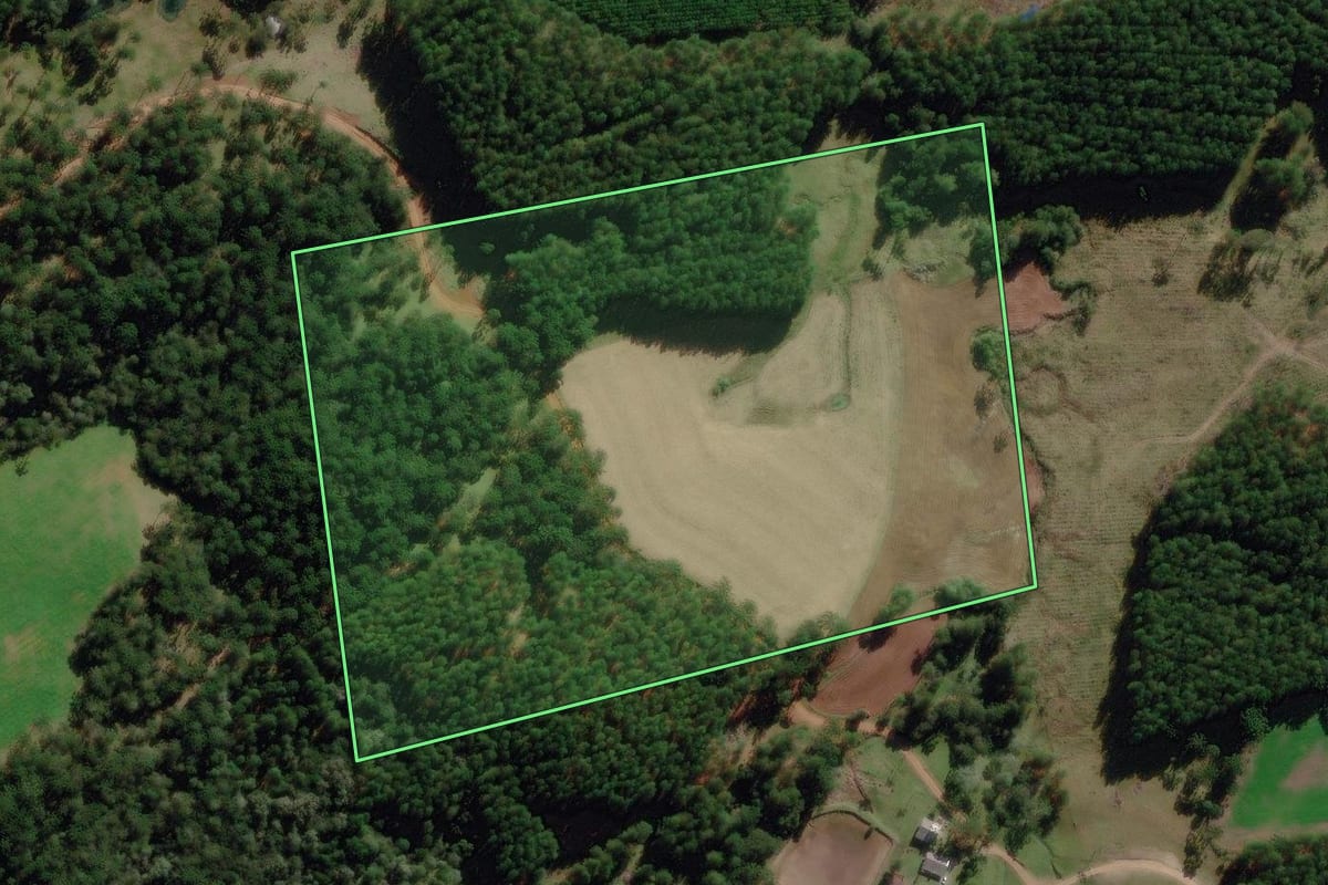 Imagem de satélite do imóvel rural em Correia Pinto (SC), com o contorno declarado no CAR desenhado por cima.