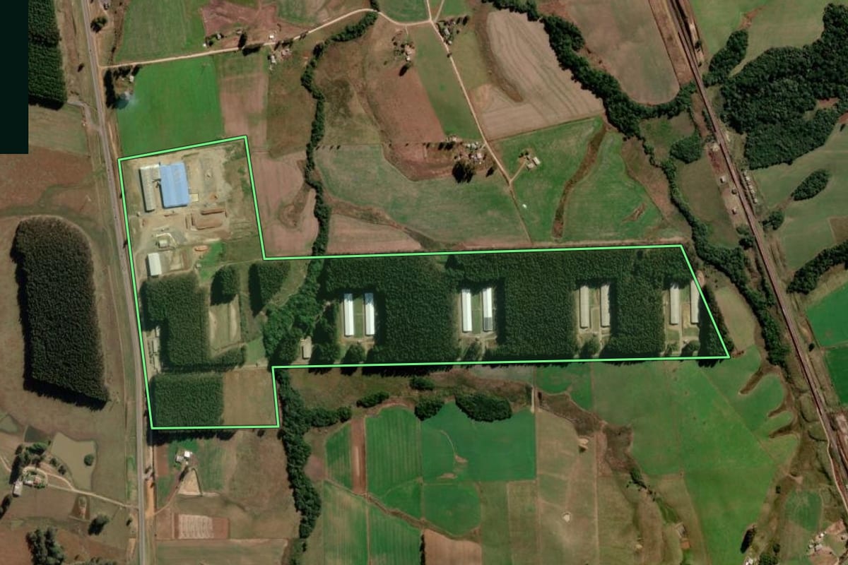 Imagem de satélite do imóvel rural em Correia Pinto (SC), com o contorno declarado no CAR desenhado por cima.