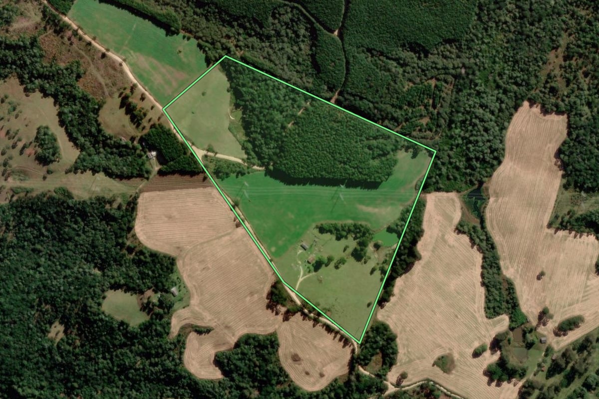 Imagem de satélite do imóvel rural em Correia Pinto (SC), com o contorno declarado no CAR desenhado por cima.